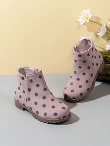 儿童时尚简约侧拉链踝靴 - 粉色 - 查看 2