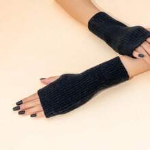 Women's Striped Knit Fingerless Gloves, Elastic Warm Touchscreen Gloves For Casual, Writing, Daily Use In Autumn/Winter - Multicolor - View 6