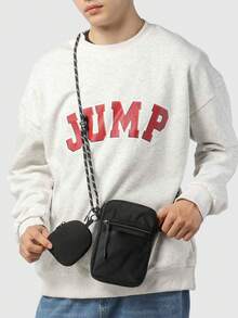 1个男士编织肩带斜挎包，抽绳设计小号邮差包，街头休闲实用单肩包 - 彩色 - 查看 11