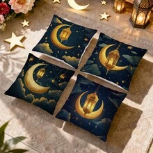 4pcs Ramadan Lantern & Rose Single-Sided Print Throw Pillow Covers, Decorative Pillow Cases For Living Room Sofa Bedroom, Pillow Insert Not Included - Multicolor - View 8