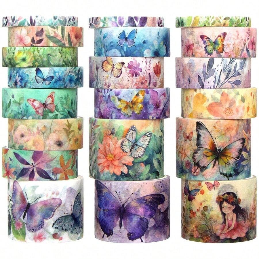20 Rolls Washi Tape Set - Floral Decorative Masking Tape, Adhesive Tape Supplies, Junk Journal, Scrapbooking Supplies, Wrapping, Party Decoration - Floral - View 1