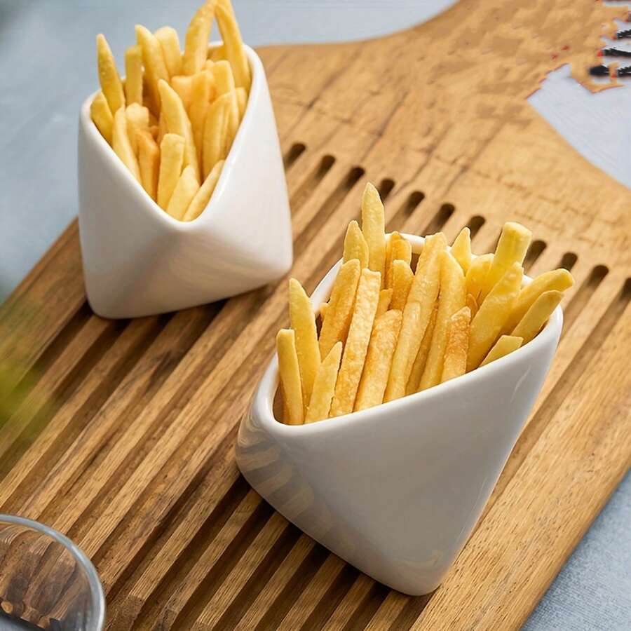 1pc Large/Small Ceramic French Fry Bowl, Ceramic French Fry Cup, For Restaurant Daily Use, Household Ceramic Bowl, Ceramic Plate - Multicolor - View 1