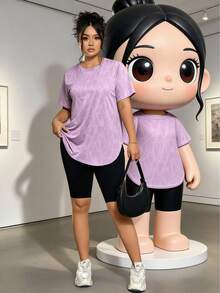 1 Áo thun thể thao thường ngày cỡ lớn cho nữ, cổ tròn có viền cong, mùa hè - Màu tím - Xem 9