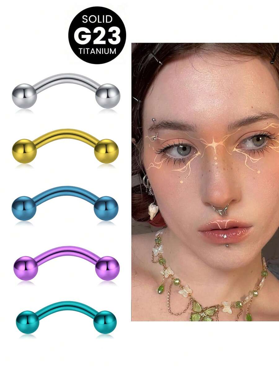 2Pcs Titanium Curved Barbells For Eyebrow Piercing, Tongue Bars 16G Lip Labret Tragus Helix Daith Cartilage Belly Piercing Jewellery 6mm/8mm/10mm/12mm