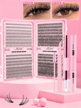 MEM 640pcs D-Curl Flare False Eyelashes Set, Bulk Combo Pack, DIY Eyelash Tools Kit, 30D+40D+50D Lash Clusters, Personal D-Curl Flare Eyelash Set Includes Lash Glue & Setting Liquid, 9-16mm Mixed Length Fake Lashes. Lash Cluster Set, False Eyelashes, Suitable For Travel, Daily Wear (Beginner Friendly), Wedding, Date, Party, Holiday And More, Also Great As Christmas/Halloween/Gift Eyelash Set.