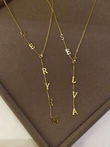 1PC Customized 18k Gold Stainless Steel Necklace Jewelry, Lariat Necklace, Dainty Drop Name Necklace, Long Y Necklace, Initial Necklace, Custom Letter Necklace, Comes With Exquisite Gift Boxes For Daily Wear, Valentine's Day Gifts, For Family, Friends, And Family Necklaces Silver Stylish,Simple,Casual Ideal Gifts For Him,Ideal Gifts For Her For Anniversaries,For Birthdays,For Daily Wear,For Graduation,For Weddings,For Party - Multicolor - View 5