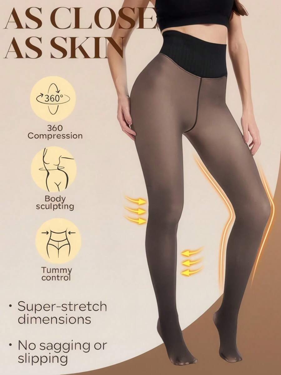 Fleece Lined Thermal Tights Woman Sexy Translucent Pantyhose Slim Winter Warm Thick Velvet Stockings Female Magic Leggings With A Variety Of Colors Suitable For People Of Different Skin Colors - 黑透膚 - 查看 1