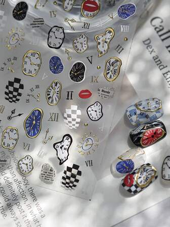 1 st 5D Nagelkonstklistermärken Klocka Nagelkonstklistermärken Gör-det-själv Nagel Självhäftande Manikyrdekaler