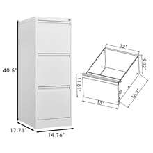 Archivador de 3 cajones con Cerradura, archivadores Verticales Resistentes para Oficina en casa, gabinete de Almacenamiento de Acero de Metal para Archivo de tamaño Legal, Requiere Montaje - Blanco - Ver 2