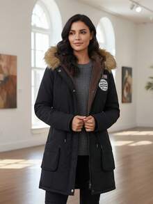 Abrigo Cálido De Felpa Gruesa De Invierno Para Mujer - Negro - Ver 9