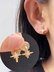 1 Pair Fashion New Octagonal Zirconia Copper Earrings For Women, Mosquito Coil Earring Clip-On, Petite & Elegant Design, Suitable For Daily Wear, Holiday Gift - Ear Clip - View 11