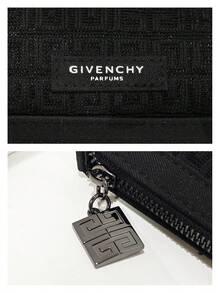 Givenchy Materiel PARFUMS Black Wristlet Pouch, Makeup Bag With All-Over Text Pattern And Silver-Tone Zipper Pull, Travel Cosmetic Case - Black - View 3