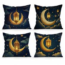 4pcs Ramadan Lantern & Rose Single-Sided Print Throw Pillow Covers, Decorative Pillow Cases For Living Room Sofa Bedroom, Pillow Insert Not Included - Multicolor - View 1
