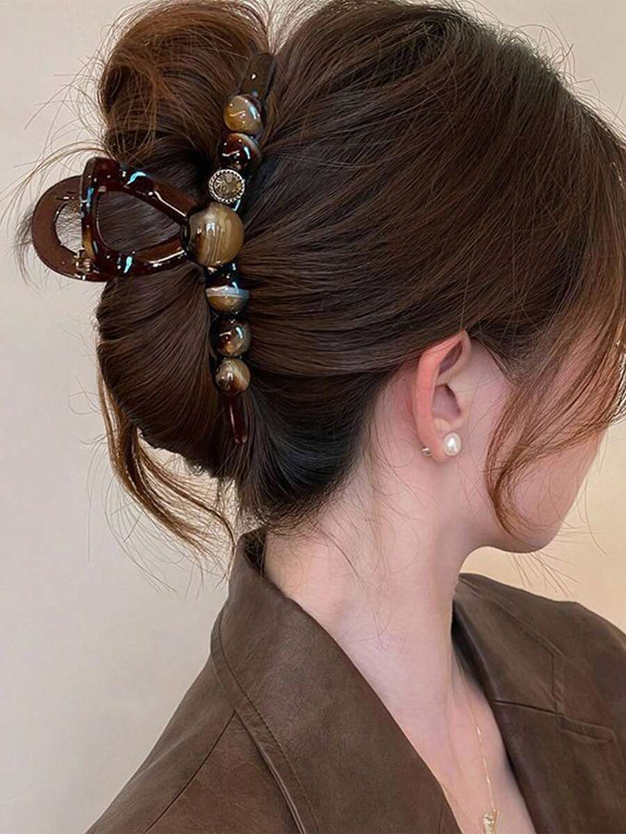1pc High-Quality Faux Pearl Hair Claw Clip, Large Size Suitable For Thick Hair, Hair Accessory For Updo Hairstyle Women Hair Clip Casual Hair Clutch Women Hair Accessories Summer Beach Vacay Vacay Hair Clips,Travel,Birthday