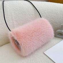 Faux Fur Hand Warmer Muff Portable Warm Plush Hand Cushion With Strap For Winter Outdoor Activity - Pink - View 2