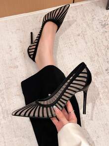 Women's Elegant Casual Party Pumps, Mesh Commuter Shoes, Fashionable Sexy High Heels,Stiletto Heels - Black - View 3