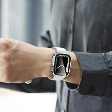 二合一保护壳，内置屏幕保护膜，兼容 Series 4/5/6/7/8/9/10 SE/SE2/Ultra，40/41/42/44/45/46mm，硬质 PC 全包覆式保护壳，边缘平整。 - 銀色 - 查看 9