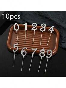 1pc/10pcs Silver Rhinestone Number 0-9 Cake Topper, Suitable For Birthday Wedding Party Cake Decorations - Silver - View 20