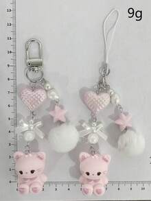 1pc Cute Cartoon Rabbit Pendant, Heart-Shaped CCD Camera Lanyard, Plush Ball Keychain - Multicolor - View 9