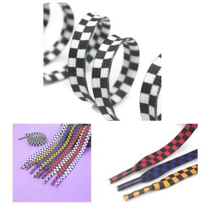 Black White Checkerboard Shoelaces Men Women Sneakers Sport Casual High Low Top Canvas Shoes Laces