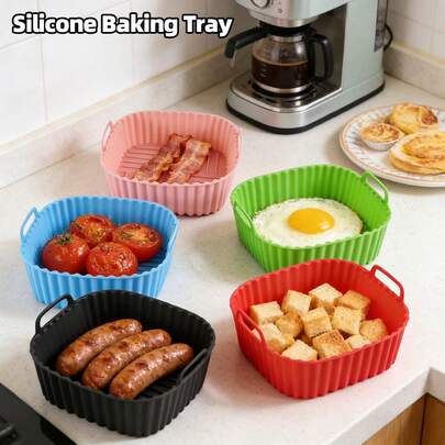 Silikon Luftfritteuse Matte, Luftfritteuse Pad, Grillpfanne Tablett Pad Backofen Backform, wiederverwendbare Silikon Backunterlage, Küchenhelfer