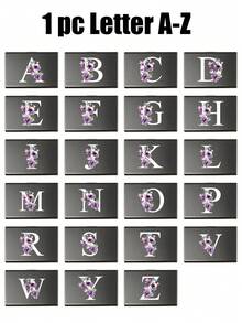 紫色花朵和白色字母A-Z首字母卡套，定制金属卡盒，适用于信用卡/名片，是整理卡片和保护隐私的理想之选，适合专业人士、学生、通勤族、送礼者，是办公室、日常通勤、商务会议、礼物交换（生日/工作纪念日）的完美之选，多功能用途，可用作卡包、名片夹。 - 彩色 - 查看 3