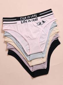 5 piezas de bragas minimalistas y cómodas con bordado de letras para mujer - Multicolor - Ver 4