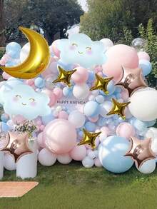 Set de 10 globos de cumpleaños con diseños de luna, nube y estrella de lámina metálica para decoración de baby shower, revelación de género, cumpleaños y bodas