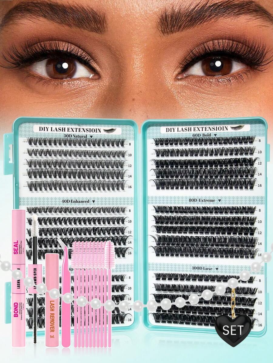 Pegamento y sellador para pestañas, adecuado para pestañas postizas en racimo, kit de adhesivo para extensión de pestañas DIY, fuerte adherencia, larga duración, pegamento para pestañas individuales, conveniente para uso doméstico - Multicolor - Ver 1