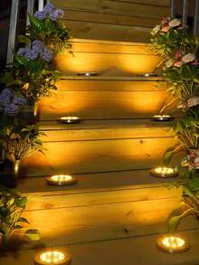 2pcs/4pcs Solar Powered LED Ground Lights - 8 LED White/Warm Light, Portable, Stainless Steel Housing, Solar Rechargeable, Ideal For Garden, Lawn, Driveway, Pathway, Deck, Solar Landscape Lighting - Multicolor - View 4