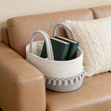 1pc Handmade Large Baby Diaper Basket, Toy Storage Bin, Woven Divided Portable Tote With Tassels - Multicolor - View 12