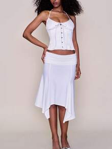 Red Satin Halter Neck Corset Top For Women, Boned Bustier Style Tank Top With Front Hook  Eye Closure, Shaping Crop Top For Party, Club, Streetwear  Night Out - 白色 - 查看 3