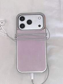 Ombre Purple With Silver Trim Electroplated Phone Case, Compatible With 17 Pro Max, 17 Pro, 17 Air, 16 Pro Max, 15, 14, 13, 12 Pro Max, 14, 15, 16 Plus, 11, Sweet Minimalist Stained Color Hard Back Cover, Suitable As Valentine's Day Gift For Girls - Pink - View 6