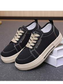 Women's Canvas Shoes, New Korean Version, Retro Versatile Low-Top Sneakers, Student White Shoes - Black - View 2