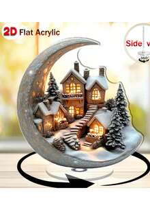 1 Stück Bohemian Stil Acryl 2D flaches Weihnachts-Mond-Haus Tischdekoration, vielseitige Mondlicht-Dorfszene Figur, geeignet für Zuhause, Büro, Veranda, Raumdekoration, perfektes Weihnachtsgeschenk - Verschiedenfarbig - Übersicht 5