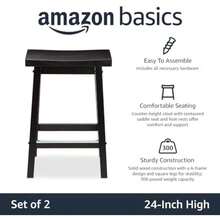 Basics Taburete de madera maciza con altura de encimera de cocina, 61 cm de altura, color blanco, juego de 2(Negro Taburete de barra de 61 cm) - Multicolor - Ver 3
