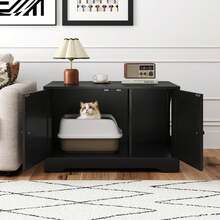 Cat Litter Box Enclosure Furniture With Double Doors Divider Side Entry For Cats Brown/Black/Gray - Black - View 1