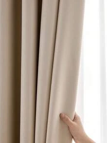 带孔眼的遮光窗帘，美观柔软，可有效遮光，适用于客厅，两件套，米色，每幅长 225 厘米，高 225 厘米，宽 140 厘米（面料重量 180 克） - 米色 - 查看 6