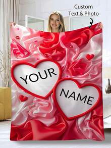 1pc Personalized Rose Flower Heart Shaped Customized Flannel Blanket - Customized Name, Soft & Warm, Suitable For Sofa, Bed, Travel, Camping - Lightweight, Machine Washable - Multicolor - View 5