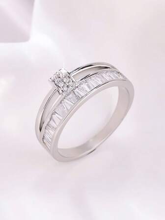 1pc Women's Fashion Minimalist Elegant Wedding Ring, Inlaid With Sparkling Synthetic Cubic Zirconia, Exquisite High-End Mother's Day, Valentine's Day, Christmas Gift, Minimalist Style Versatile Elegant Shiny Women's Jewelry