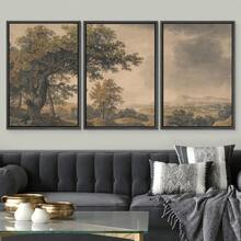 Bộ 3 tranh treo tường, tranh phong cảnh retro, tranh phong cảnh nông thôn, tranh cây cối, tranh vẽ rừng tự nhiên cổ điển trên vải canvas, trang trí phòng khách, phòng ngủ, phòng ngủ, phòng tắm, quà tặng tân gia, không khung. - Nhiều màu - Xem 2