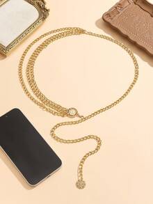 1pc Fashionable Zinc Alloy Lion Detail Round Decor Layered Waist Chain For Women For Daily Decoration