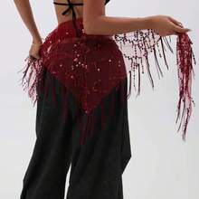 1pcs Sequin Tassel Waist Scarf Headscarf Triangle Scarf Shawl Modern Dance Costume Hip Hop Fashion Punk Sequin Tassel Triangle Scarf Belt, Suitable For Dance, Street Outing, Party, Easily Enhance Outfit Sophistication! - 杏色 - 查看 7