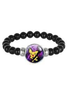 Cartoon Anime Pokeball Black Agate Beaded Stretch Bracelet, Niche Design Jewelry For Students And Couples, Daily Wear Accessories, Ideal Gift For Boyfriend Girlfriend Best Friends Birthday Holiday Presents - Multicolor - View 11