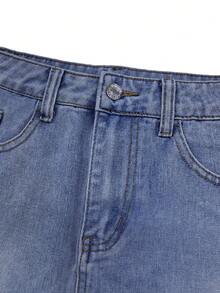 Women's Casual Denim Skirt With Pockets And Frayed Hem, Versatile - Dark Wash - View 6