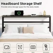 Twin/ Full/ Queen Size Bed Frame With LED Lights, Metal Bed Frame With Charging Station, Headboard Storage Shelf, Heavy Duty Metal Slats, No Box Spring Needed, Noise Free, Easy Assembly, Black ( USB LED Strip) - Black - View 4