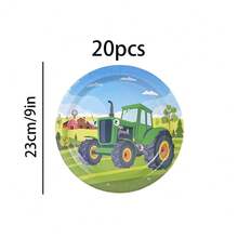 10 pièces/20 pièces/40 pièces/50 pièces Set de vaisselle et assiettes thème ferme tracteur vert - Fête de la ferme, assiettes de 7" et 9", assiettes à dessert jetables, fournitures de fête d'anniversaire thème ferme pour enfants et rassemblement rustique - Multicolore - Voir 8