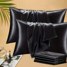 4 Pieces Of 100% Mulberry Silk Pillowcases, Silk Pillowcases, Suitable For Hair And Skin, Silk And Soft Bed Pillowcases, With Invisible Zipper, For Ladies And Men - Gói 2 màu đen - Xem 6