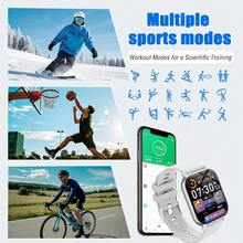 1.83英寸全触控屏智能手表，兼容和Android 5.2及以上系统的智能手表，内置180mAh电池，支持语音控制、通话/接听、人工智能助手、超过100种运动模式、计步器，男女皆宜。