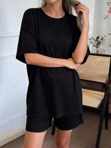 2025新款休闲舒适宽松女士家居服套装 - 黑色 - 查看 9